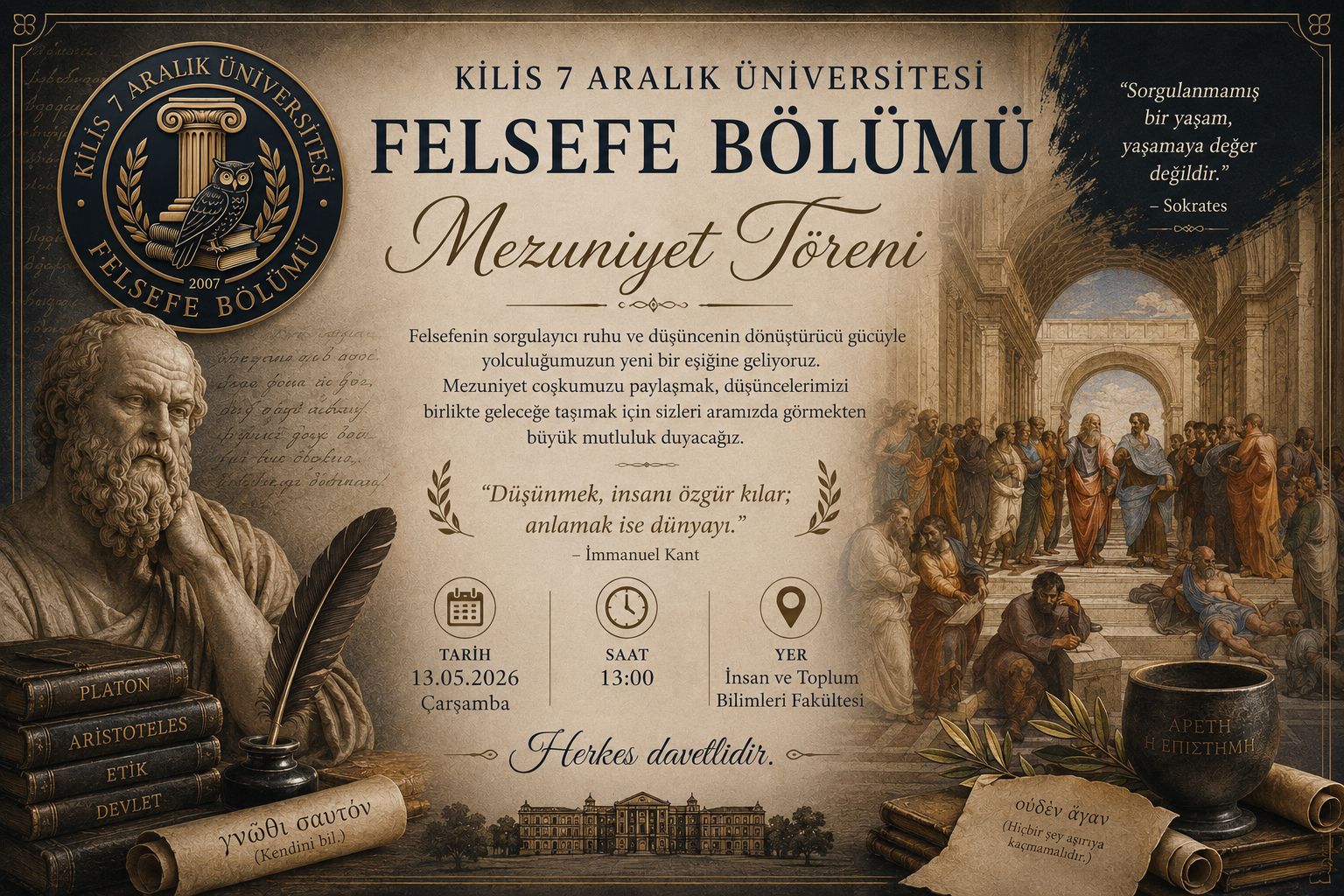 Kilis 7 Aralık Üniversitesi Felsefe Bölümü Mezuniyet Töreni Gerçekleştiriliyor